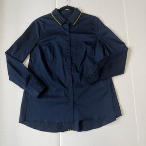 NWT Tahari Navy Stretch Button Down Blouse Long Sleeve Size 8 $128 Retail